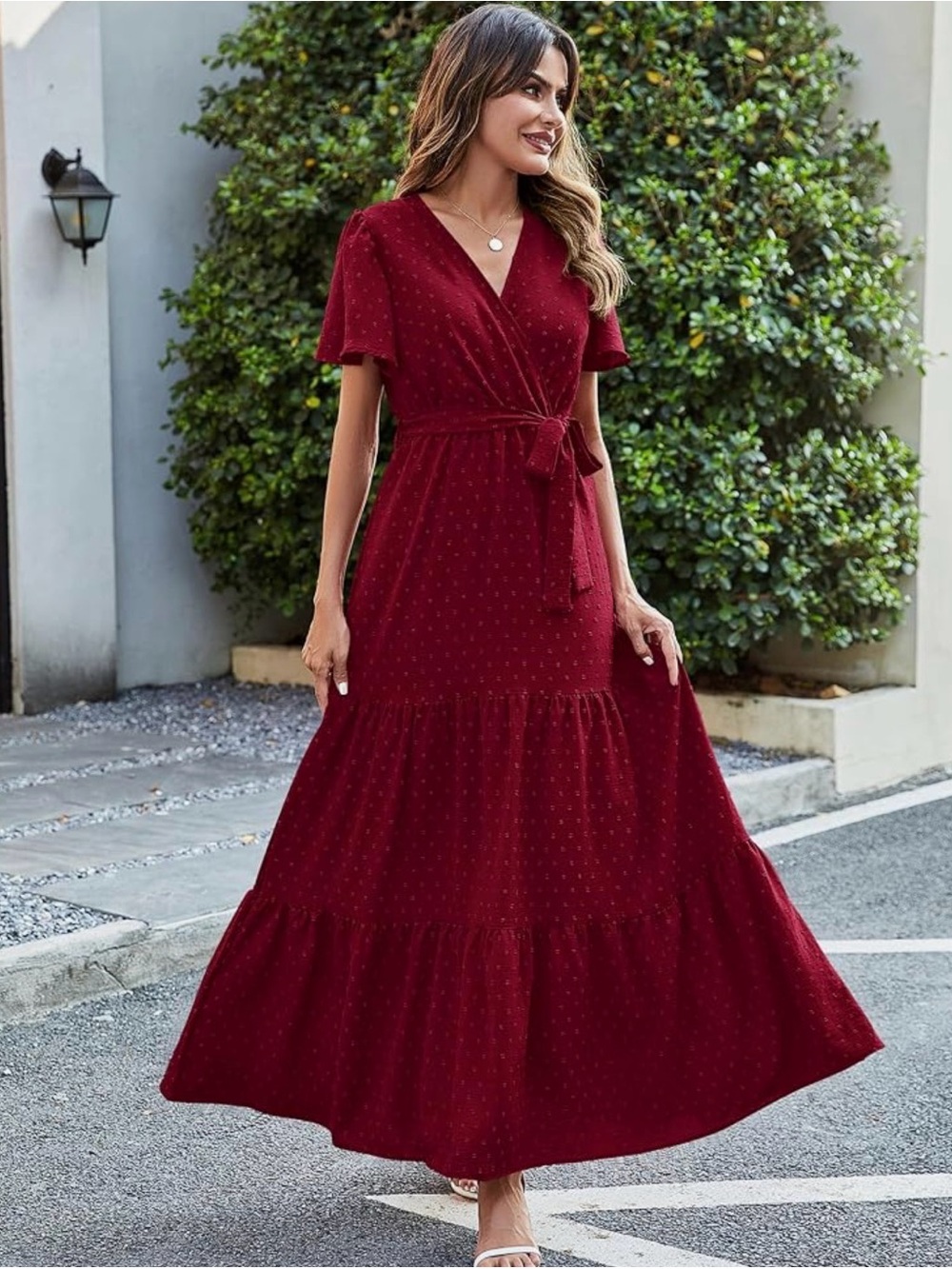 Ladies Swiss Dot wine maxi dress